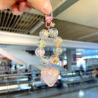 Crystal Bubble Heart Beaded Keychain Glass Iridescent Pink