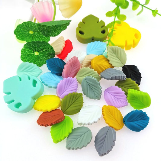 Colorful Leaf Silicone Beads Solid Color Matte Finish 20pcs 2