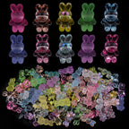 3D Bunny Glass Beads 14x24mm Translucent Pastel Mixed 30pcs