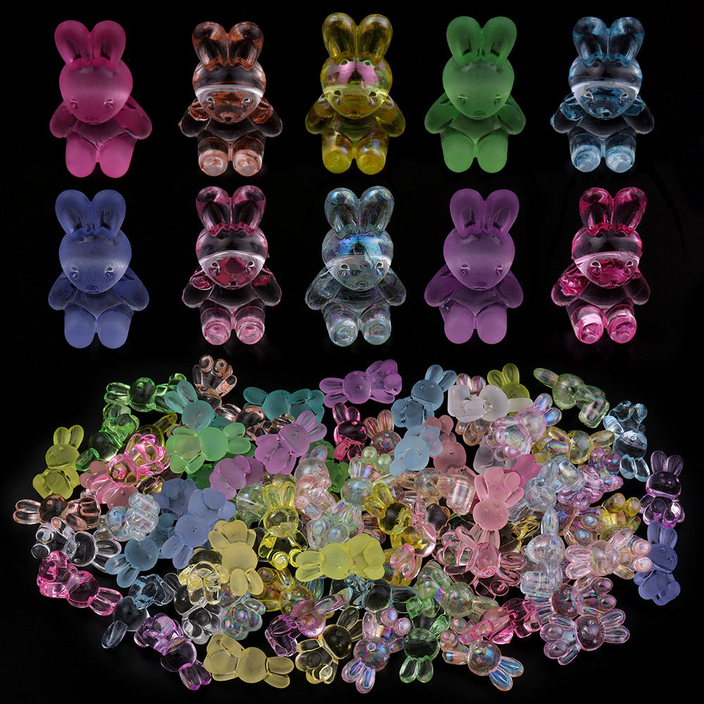 3D Bunny Glass Beads 14x24mm Translucent Pastel Mixed 30pcs