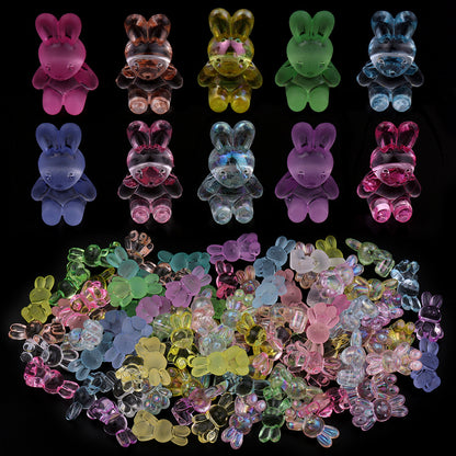 3D Bunny Glass Beads 14x24mm Translucent Pastel Mixed 30pcs