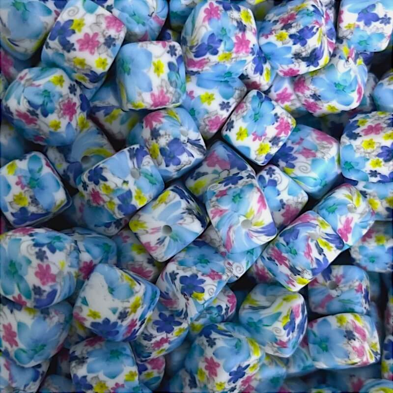 13.5mm Square Silicone Beads Printed Designs Mix 50pcs 20