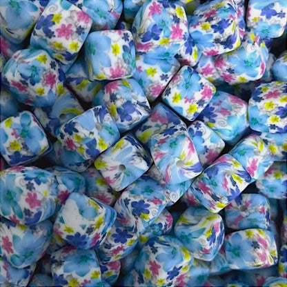 13.5mm Square Silicone Beads Printed Designs Mix 50pcs 20