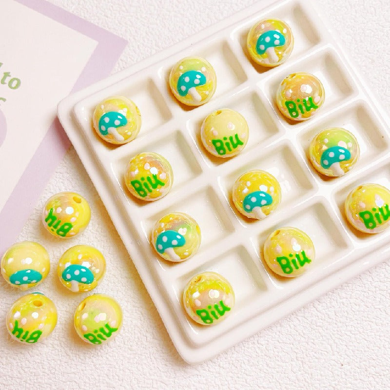 Hand-Painted Round Acrylic Beads 16mm Cartoon Design 5pcs 4