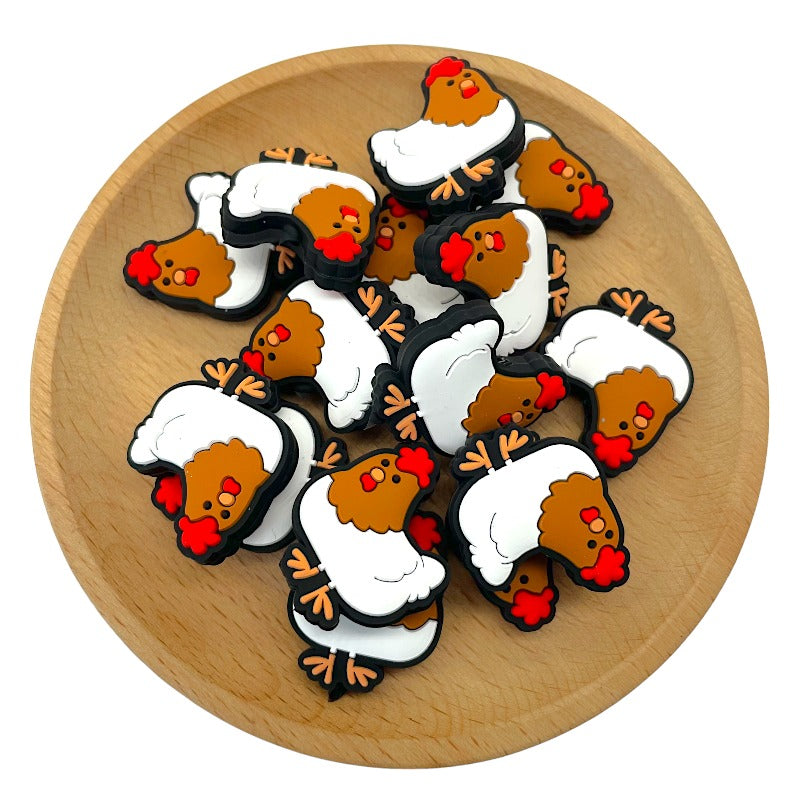 Silicone Focal Beads Easter Hen Red Comb Outline 20pcs 2