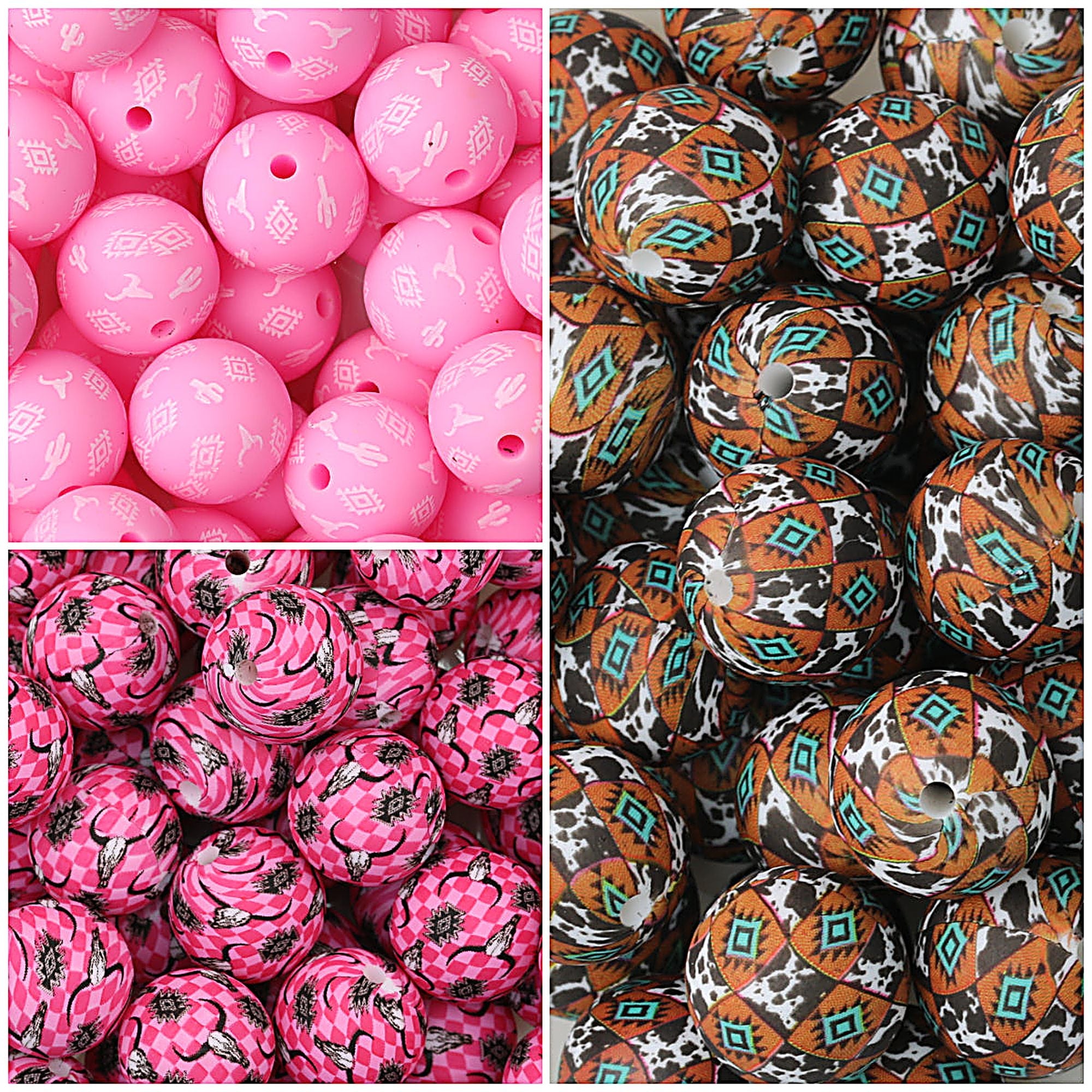 Cow Skull Pattern 15mm Silicone Round Beads Printed Design 50pcs