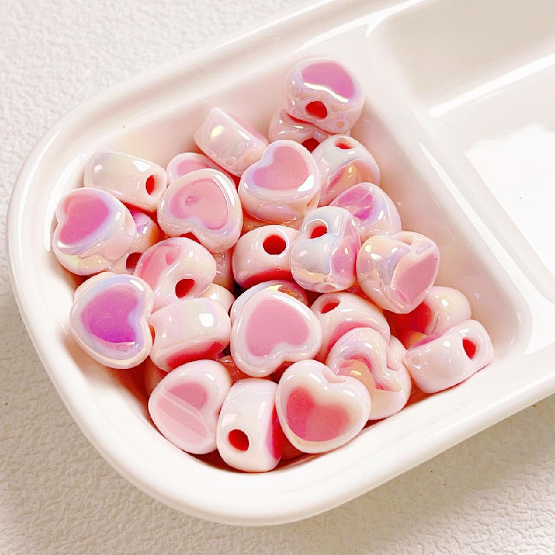 Cream Color Heart Acrylic Beads 12x14.5mm Large Hole 10pcs 8