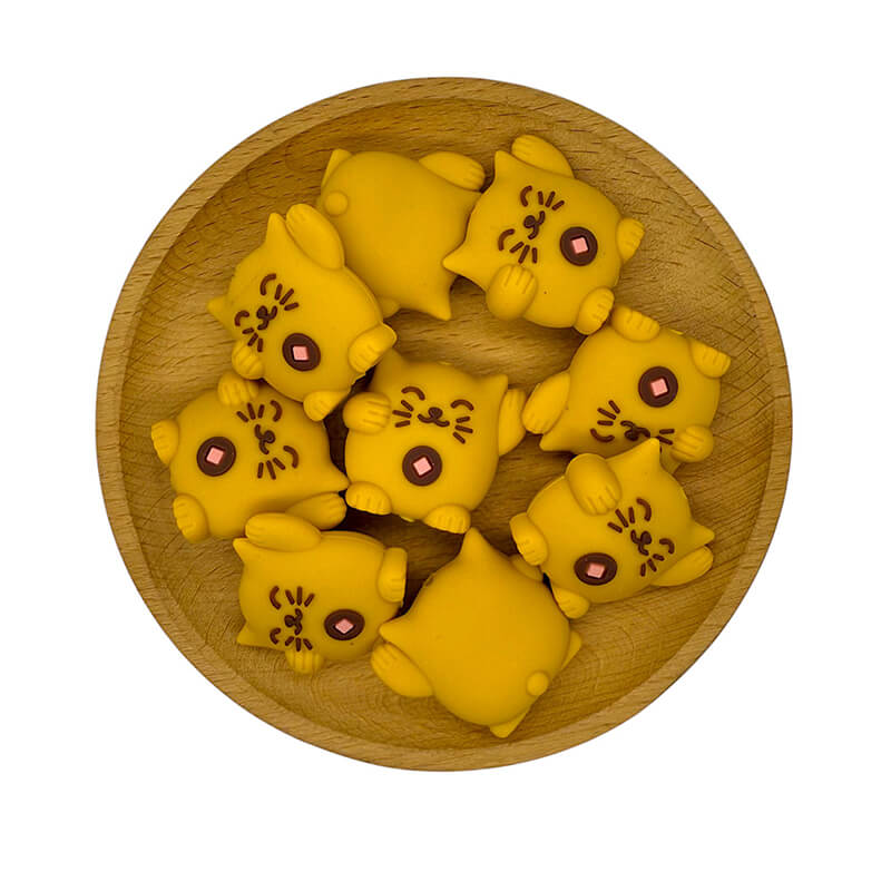 Silicone 3D Focal Beads Kitten Smiling Face Raised Paws Tail 20pcs 2