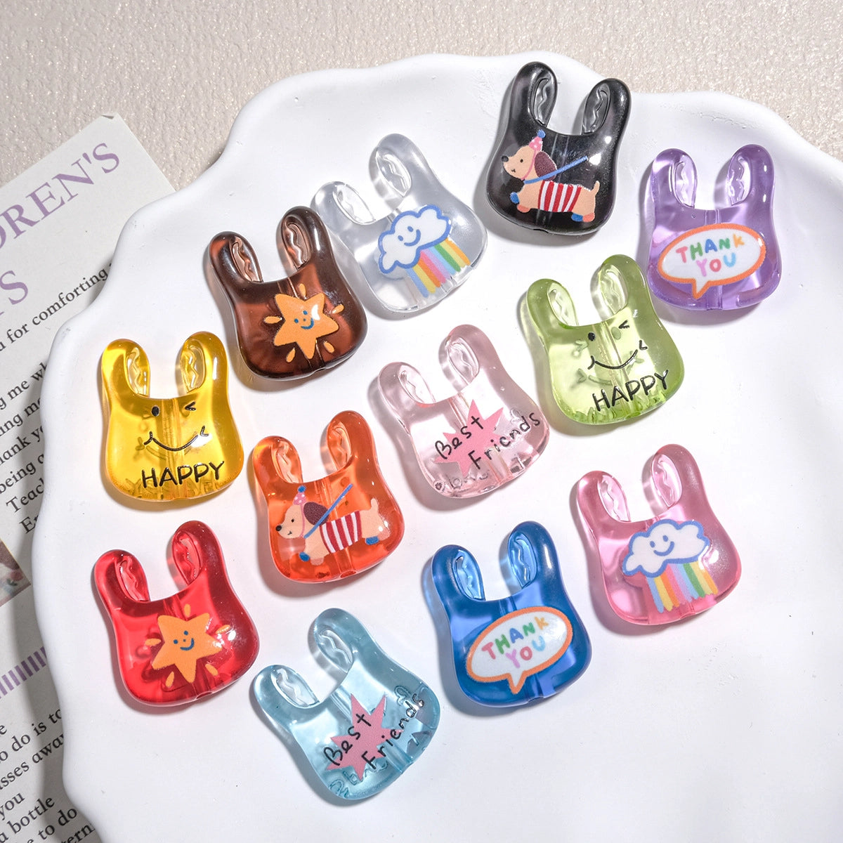 Transparent Handbag Acrylic Beads 25mm Cartoon Pattern Printed 10pcs 2