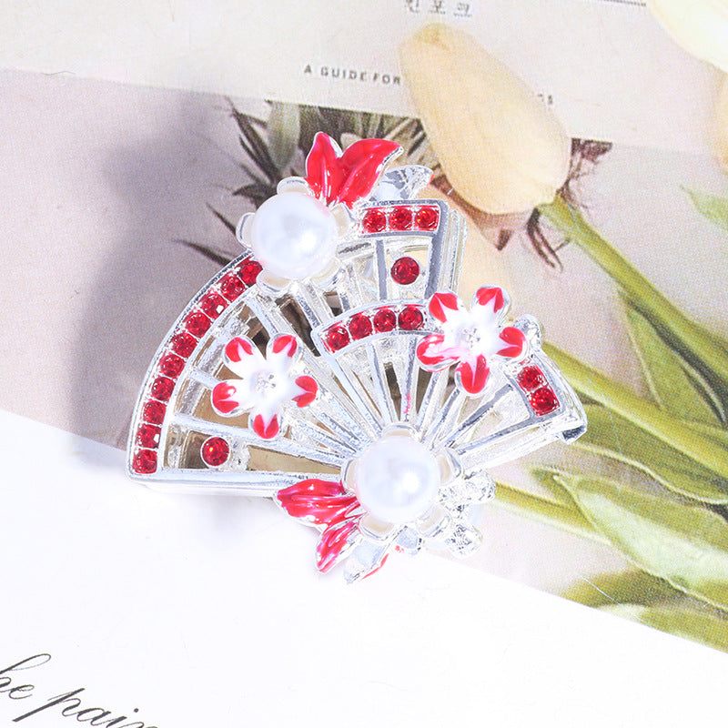 Alloy Hollow 3D Fan Shaped Rhinestone Beads 33mm 3pcs 8