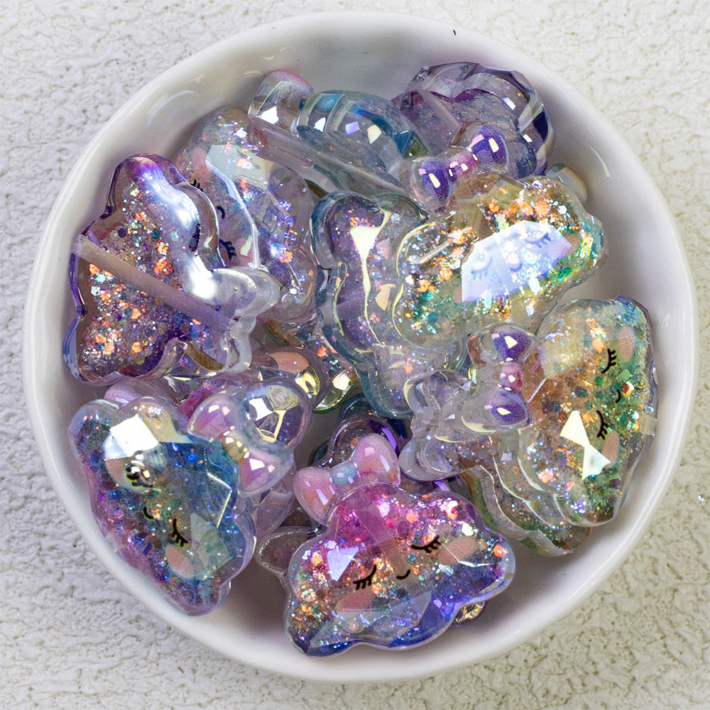 Glitter Bow Cloud Resin Beads 25mm Pastel Sparkle 10pcs 9