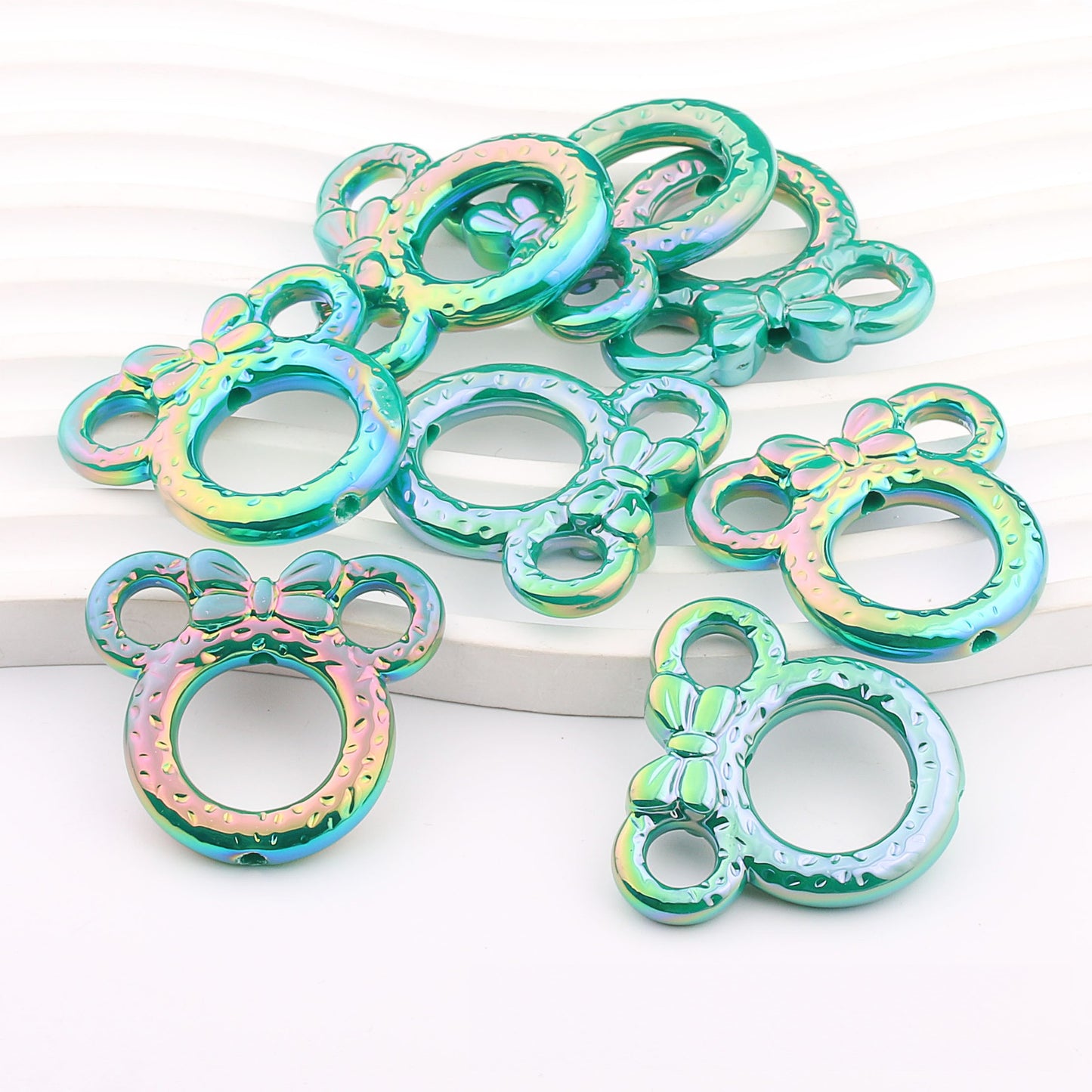 Deep UV Color Plated Solid Color Mickey Ring Head Acrylic Beads 2pcs 11