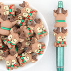 3D Reindeer Silicone Focal Beads Wholesale, Closed-Eye Scarf Christmas Design