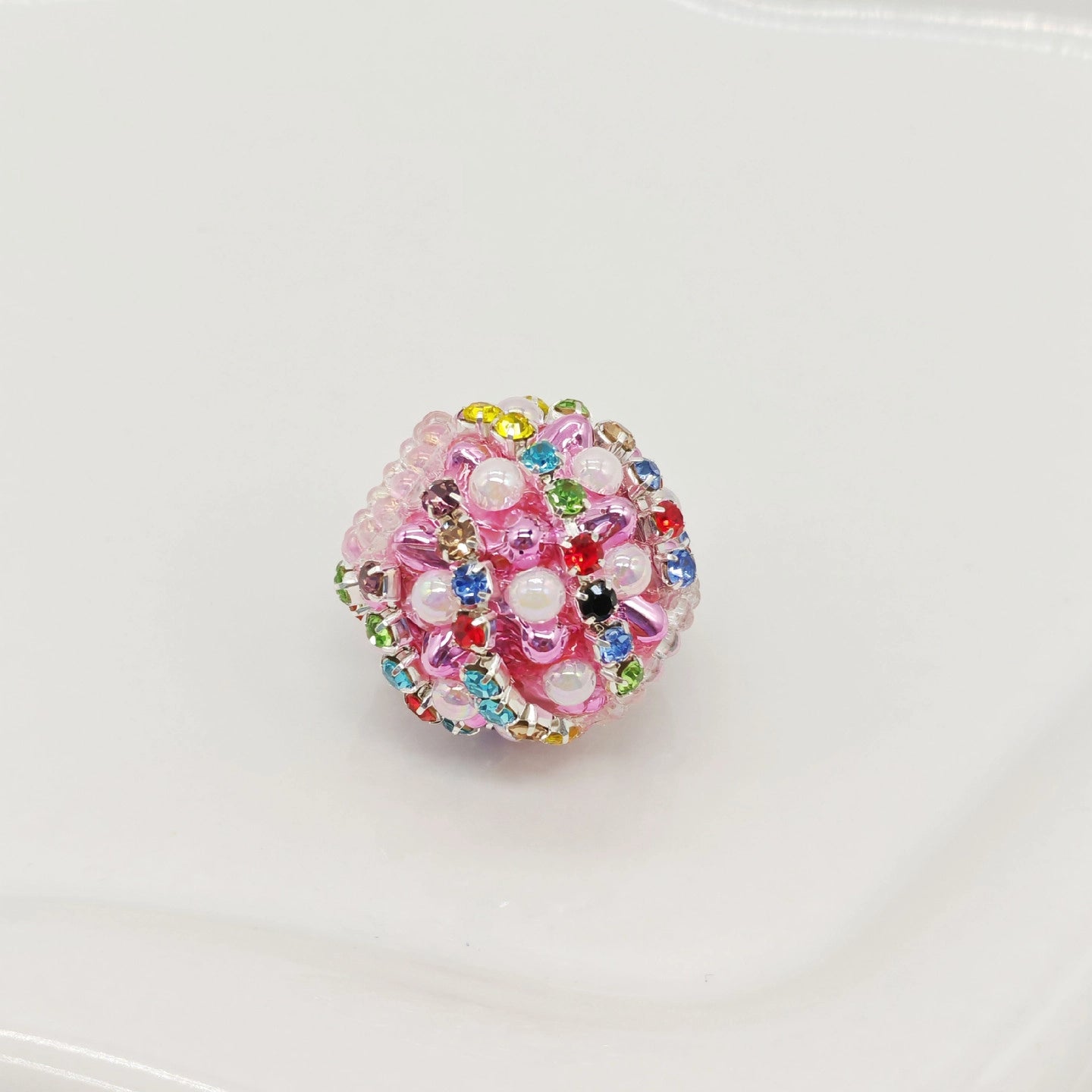 Wavy Rhinestone Beads 18mm Bubblegum Acrylic Multicolor 4pcs 12