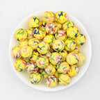 15mm Floral Printed Round Silicone Beads Detailed Design 50pcs - Yellow
