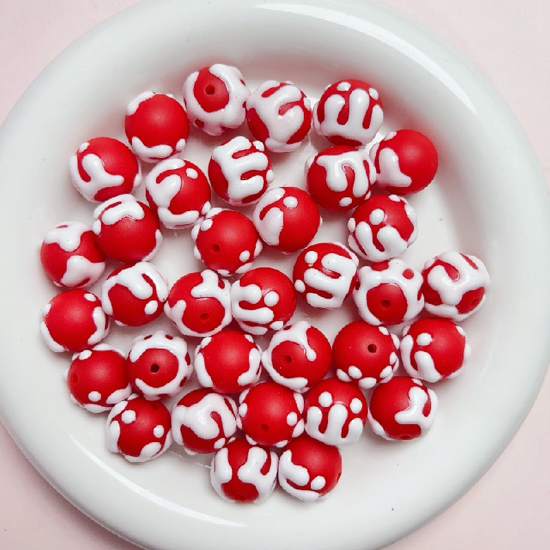 Hand Painted Jelly Bean Acrylic Beads 16mm Cream Colors 10pcs 6