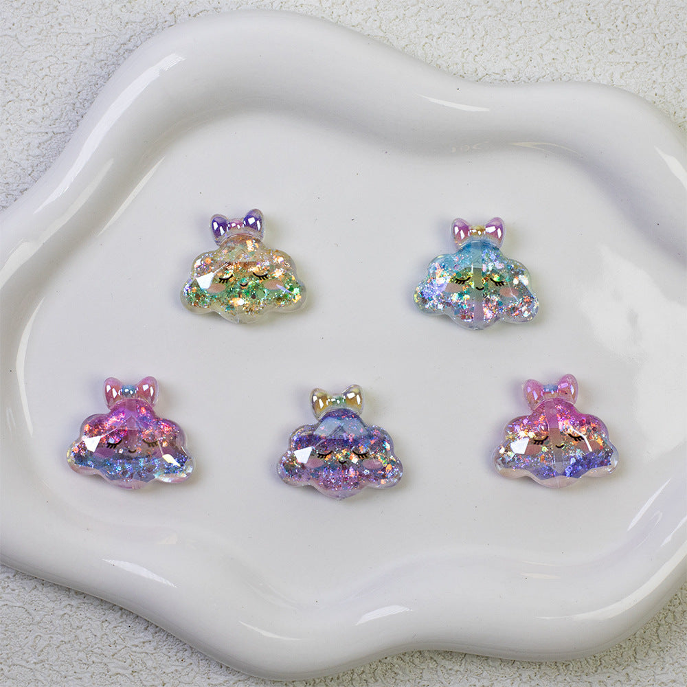 Glitter Bow Cloud Resin Beads 25mm Pastel Sparkle 10pcs