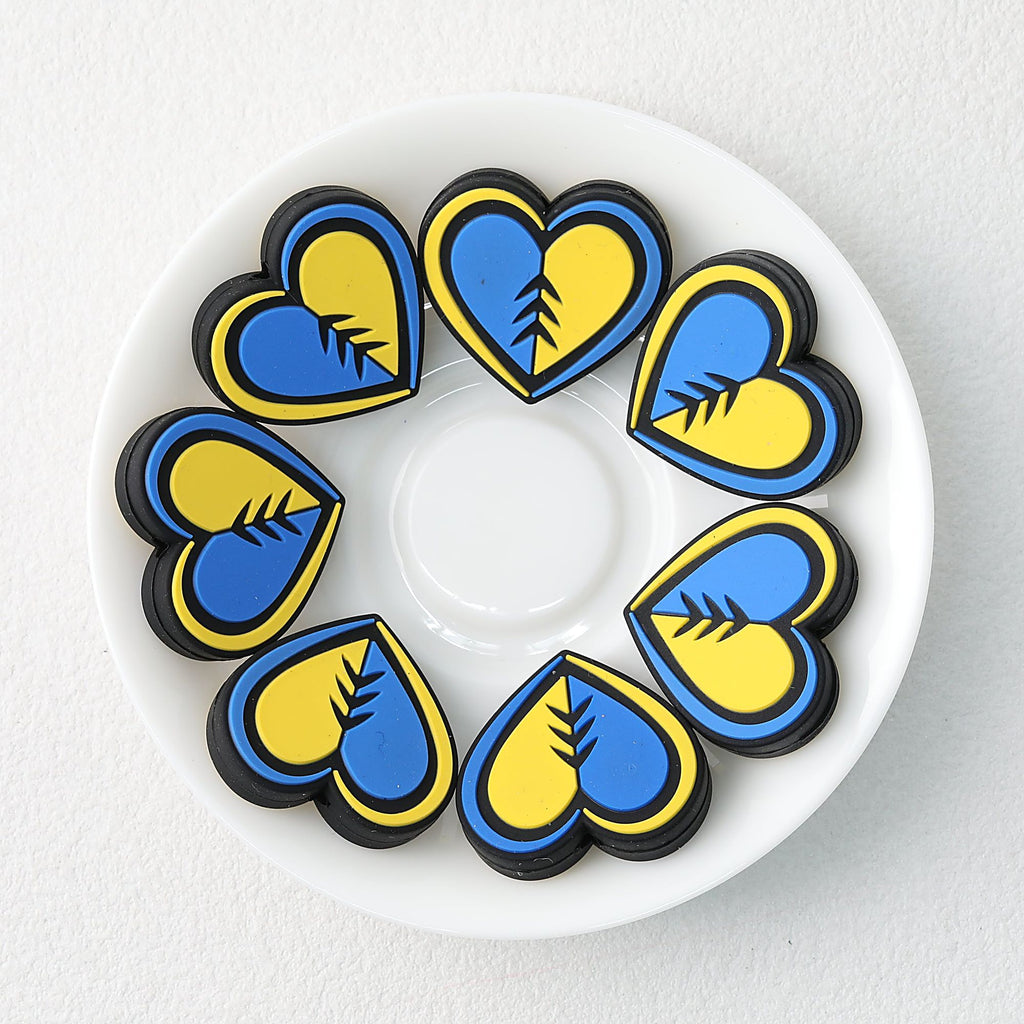 Yellow Blue Heart Silicone Focal Beads 20 pcs