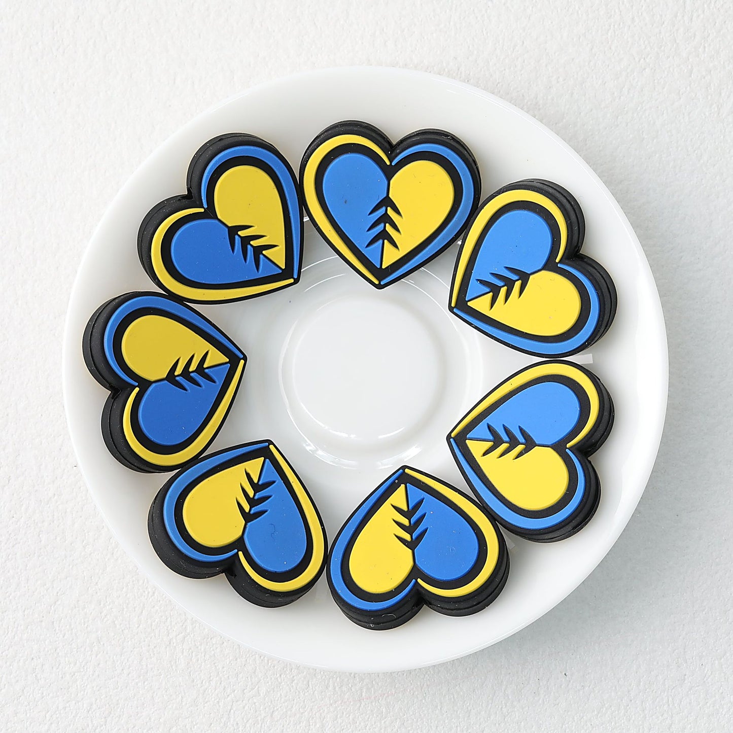 Yellow Blue Heart Silicone Focal Beads 20 pcs