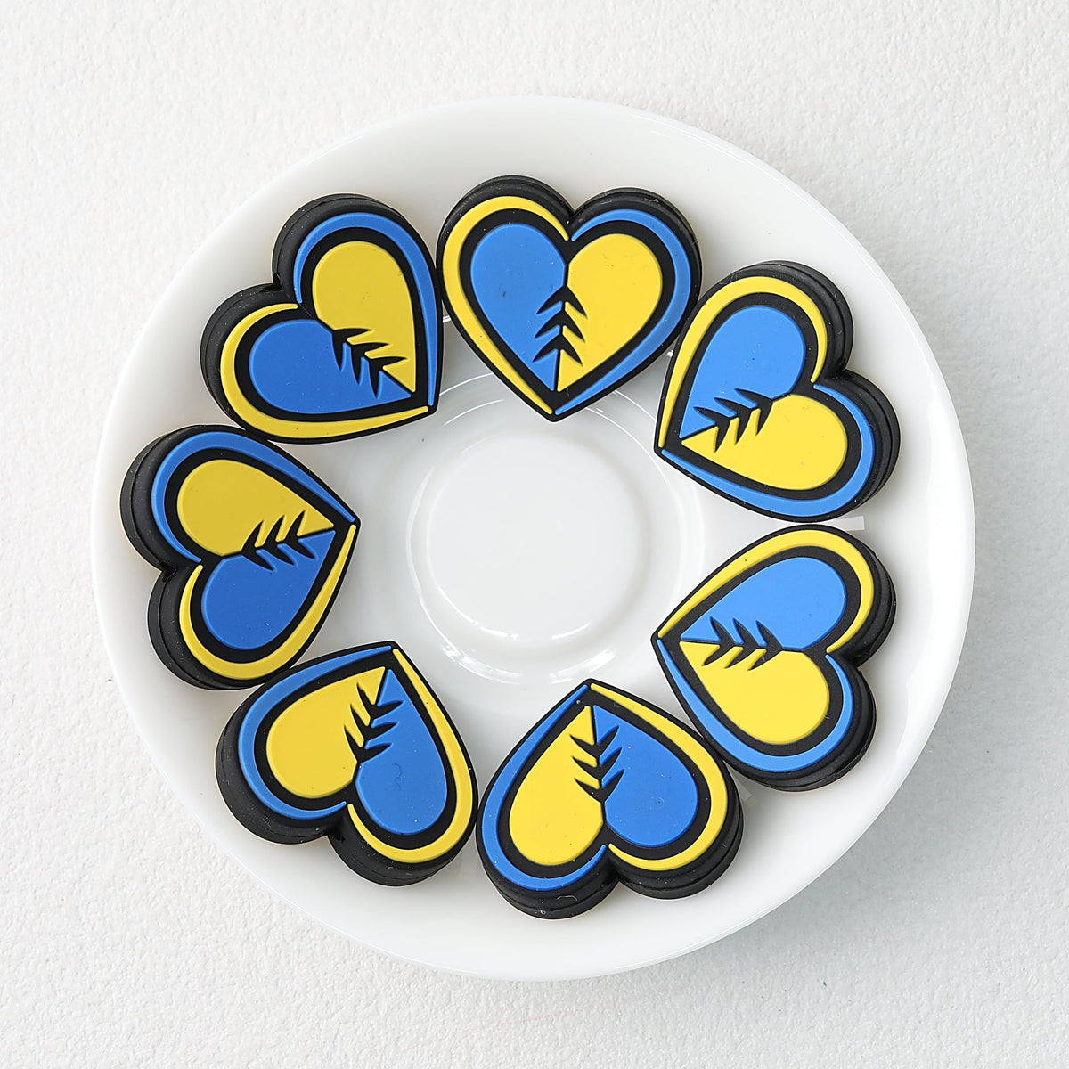 Yellow Blue Heart Silicone Focal Beads 20 pcs