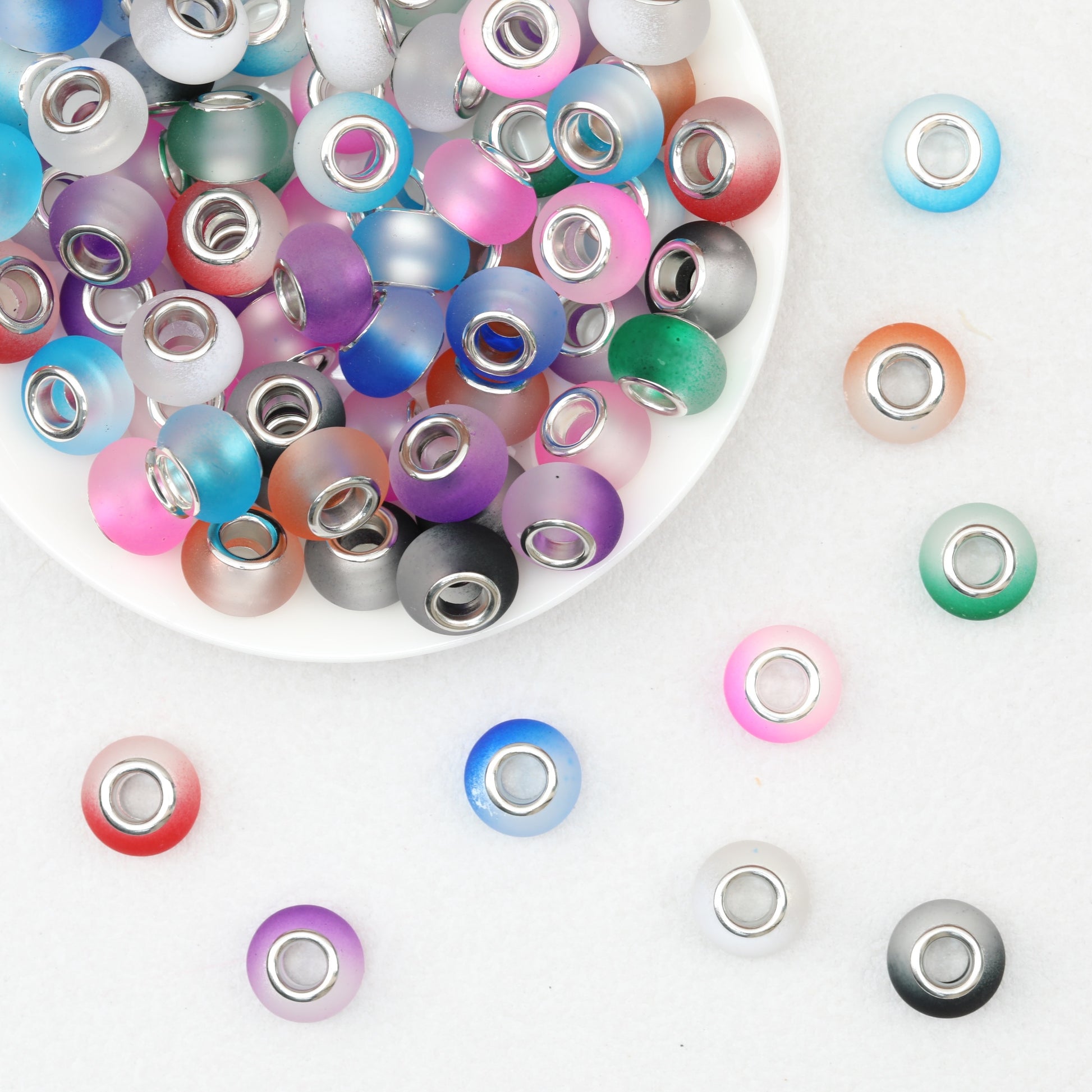 Frosted Gradient Acrylic Spacer Beads 14mm  50pcs