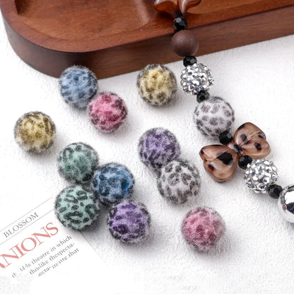 Flocking Leopard Acrylic Round Beads 15mm Colorful Mixed 20pcs