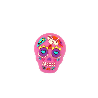 Silicone 3D Focal Beads Halloween Pink Skull Heart Eyes Layered Flowers 20pcs