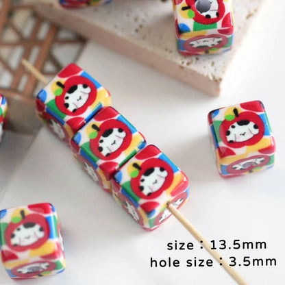 Square Acrylic Beads 13.5mm Cheerful Puppy Printed 10pcs 5