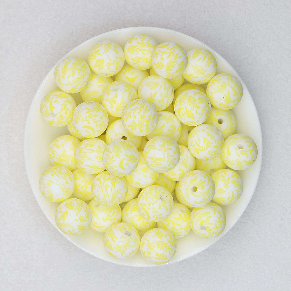 Colorful 15mm Printed Silicone Round Beads Patterned 50pcs - Yellow