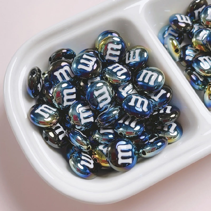 Glossy M Beans Acrylic Beads 14mm Colorful Candy 10pcs 9