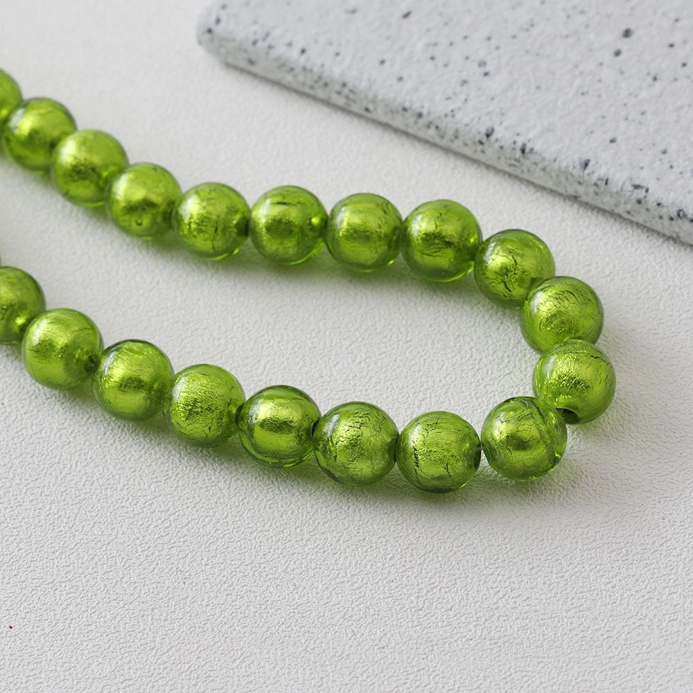 Lampwork Glass Beads Round Wrinkle Silver Foil Filled 8mm 12mm 5pcs 12