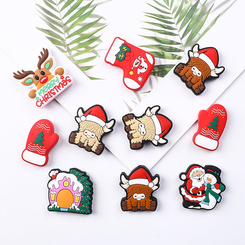 Silicone Focal Beads Christmas Tree House Kitty Merry Christmas 20pcs 4