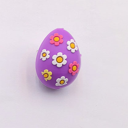 Silicone 3D Focal Beads Easter Egg Four Color Floral Accents 3