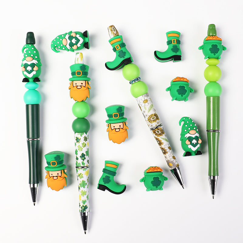 Silicone 3D Focal Beads St Patricks Day Lucky Hat With Clover Detail 20pcs 7