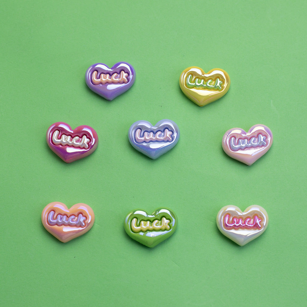 Glossy Plating Luck Heart Resin Beads 17.3x23mm Pastel Colors 10pcs