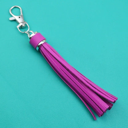 PU Leather Tassel Keychain 9cm Strips Silver Lobster Clasp 22