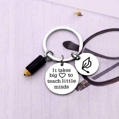 Stainless Steel Teacher Keychain Engraved Disc Pencil Cap Charm 2