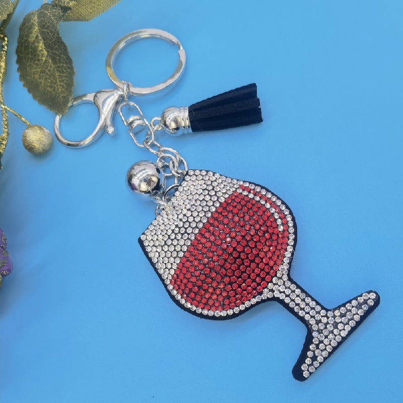 Diamond Wine Glass Keychain Red Crystal Zinc Alloy Sparkling Charm 3