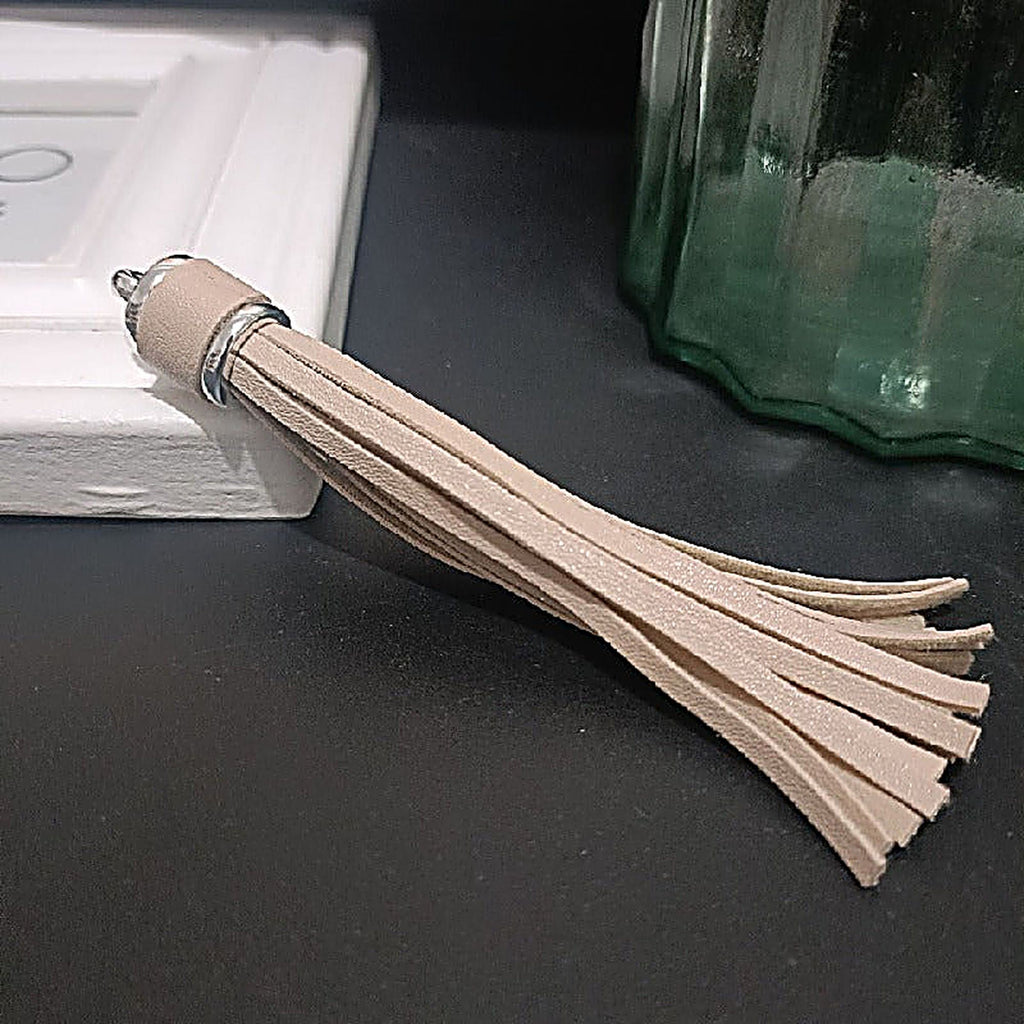 Silver PU Leather Tassel Keychain Metallic 9cm Length - 1 flesh color
