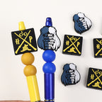 Silicone Focal Beads Witch Magician Black Yellow Symbols 20pcs 7