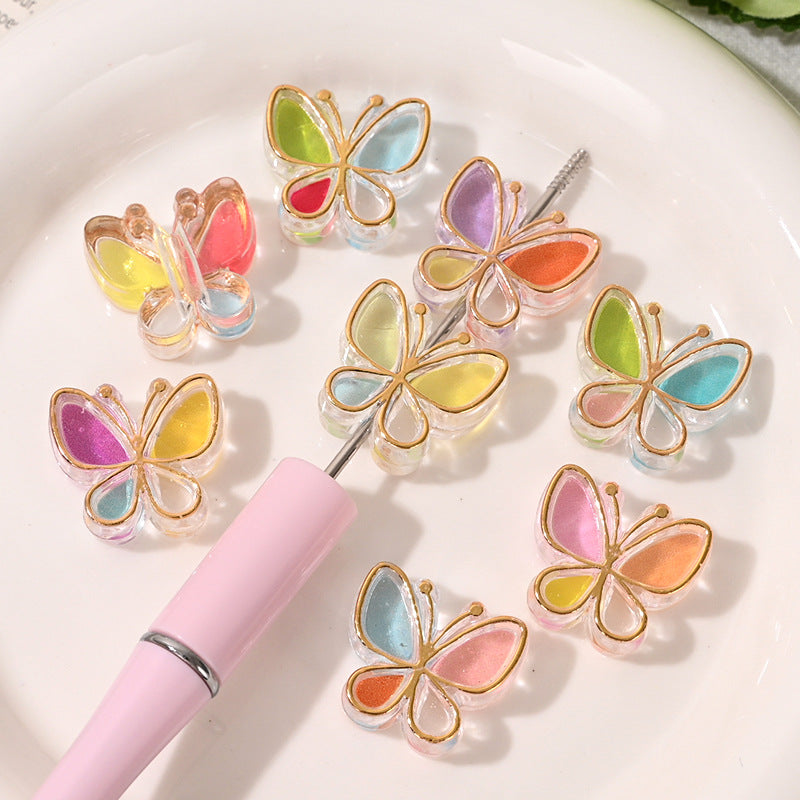 Glided Clear Rainbow Butterfly Acrylic Beads 22mm 50pcs 2