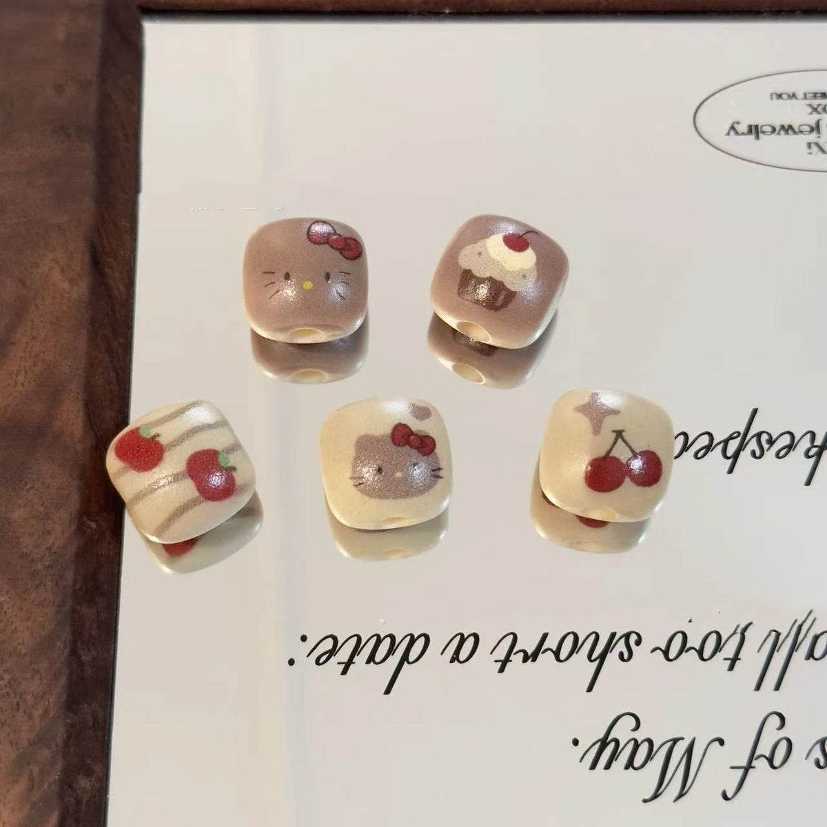 Square Acrylic Beads 16mm Hello KT Bun Creamy Dessert Motifs 10pcs