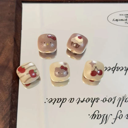 Square Acrylic Beads 16mm Hello KT Bun Creamy Dessert Motifs 10pcs