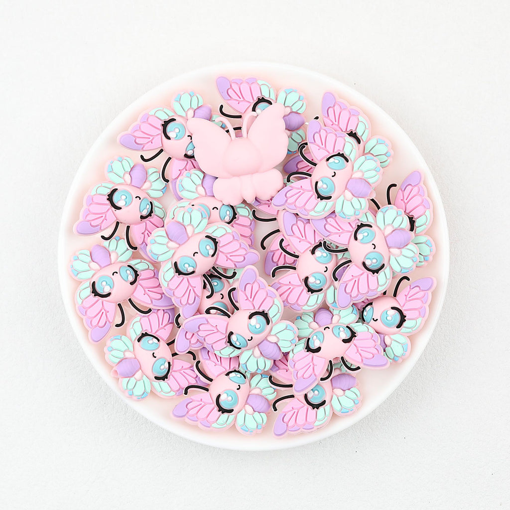 3D Big Eye Colorful Butterfly Silicone Focal Beads 20pcs