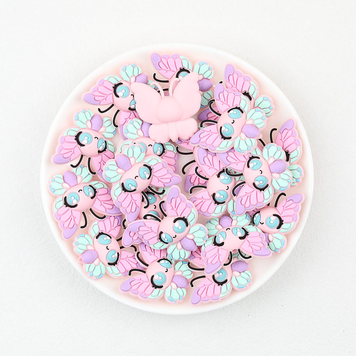 3D Big Eye Colorful Butterfly Silicone Focal Beads 20pcs