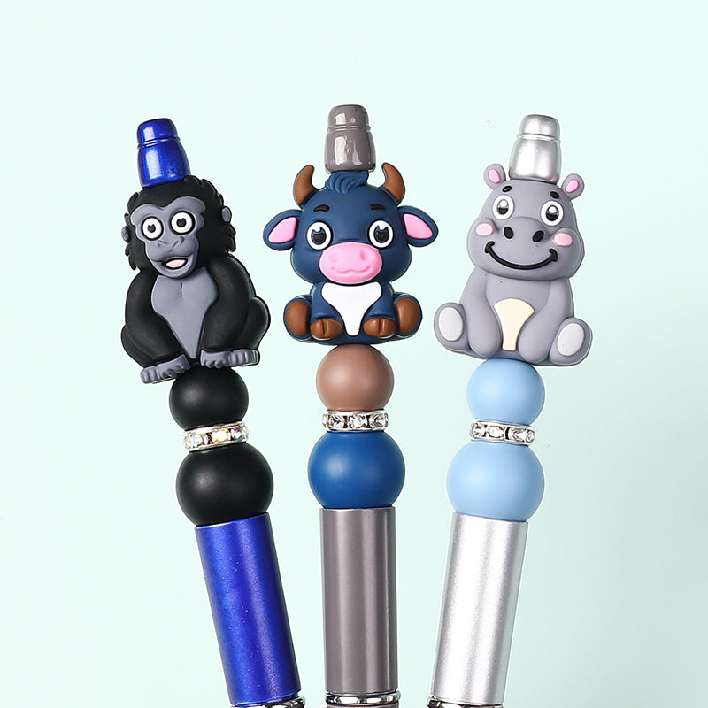 Silicone 3D Focal Beads Animal Panda Lion Sloth Hippopotamus Cow Sitting Pose 20Pcs 9