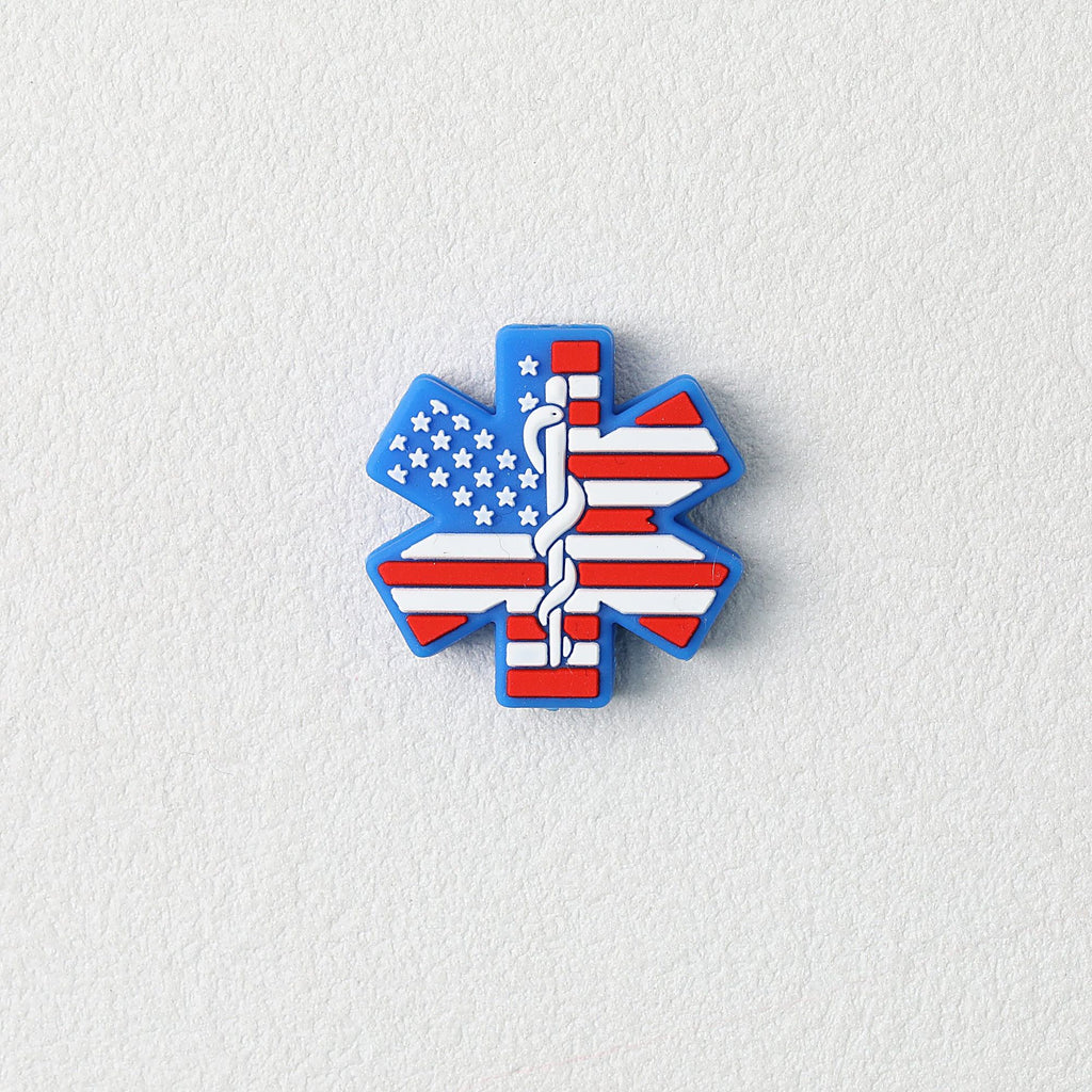 US Independence Day Silicone Focal Beads Blue Ambulance 20pcs