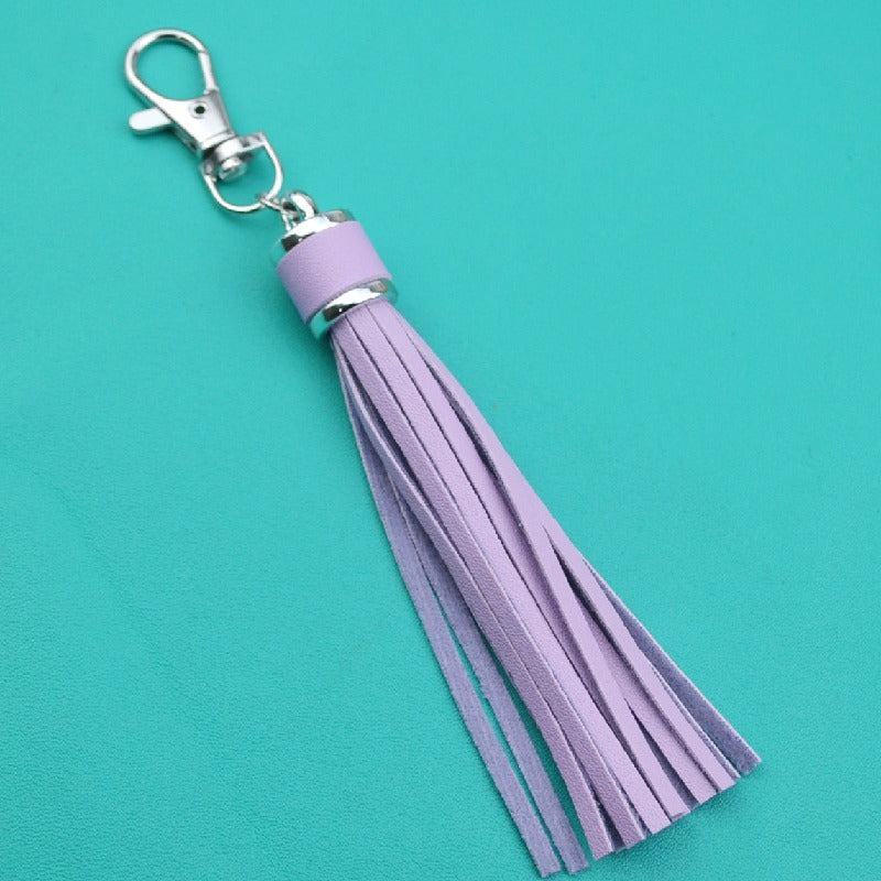 PU Leather Tassel Keychain 9cm Strips Silver Lobster Clasp 19