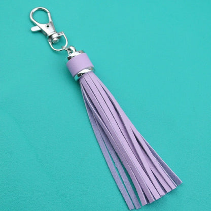 PU Leather Tassel Keychain 9cm Strips Silver Lobster Clasp 19