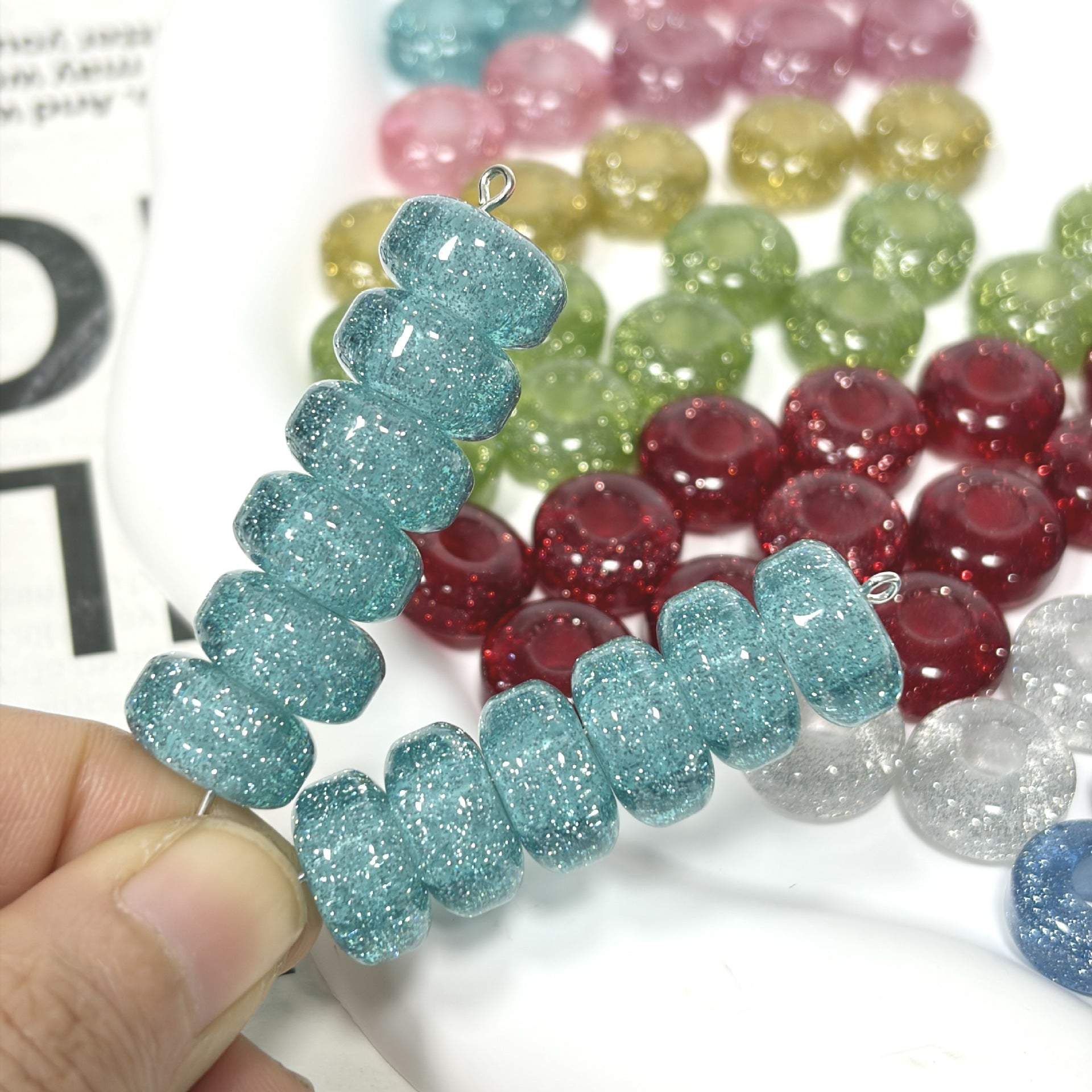 Glitter Resin Donut Spacer Beads 14x7.5mm Hole 5mm 100pcs 8